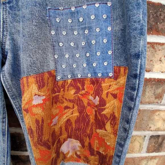 Free People We The Free Belladonna Patchwork Bootcut Jeans Boho Distressed Denim - Picture 5 of 14